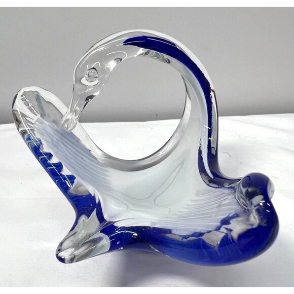 Handcrafted Glass Swan Elegant Clear & Blue Art Decor For Home - Picture 1 of 7